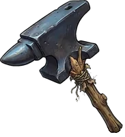 Anvil on a stick : Heavy weapon, 22 damage, slow but heavy hits. Anvil on a stick