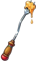 Fondue fork (not unlocked yet) : Small, quick weapon, 4 damage, 30% chance to hit twice. Fondue fork